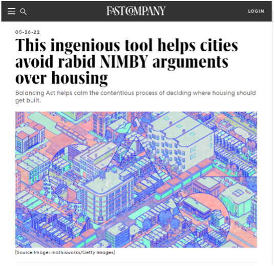 Fast Company headline: This ingenious tool helps cities avoid rabid NIMBY arguments over housing